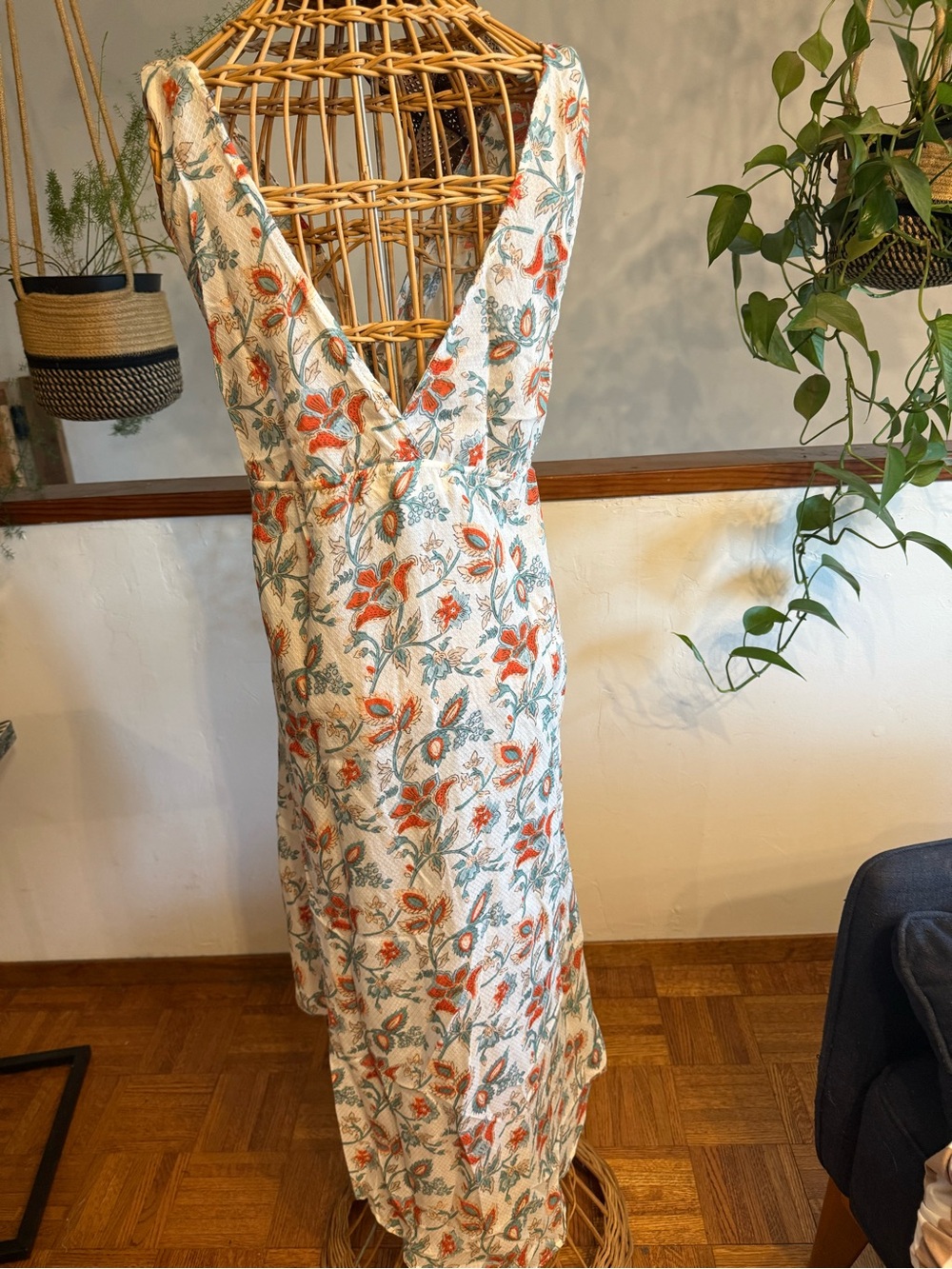 saltwater LUXE White Maxi Dress with Orange & Green Floral Print